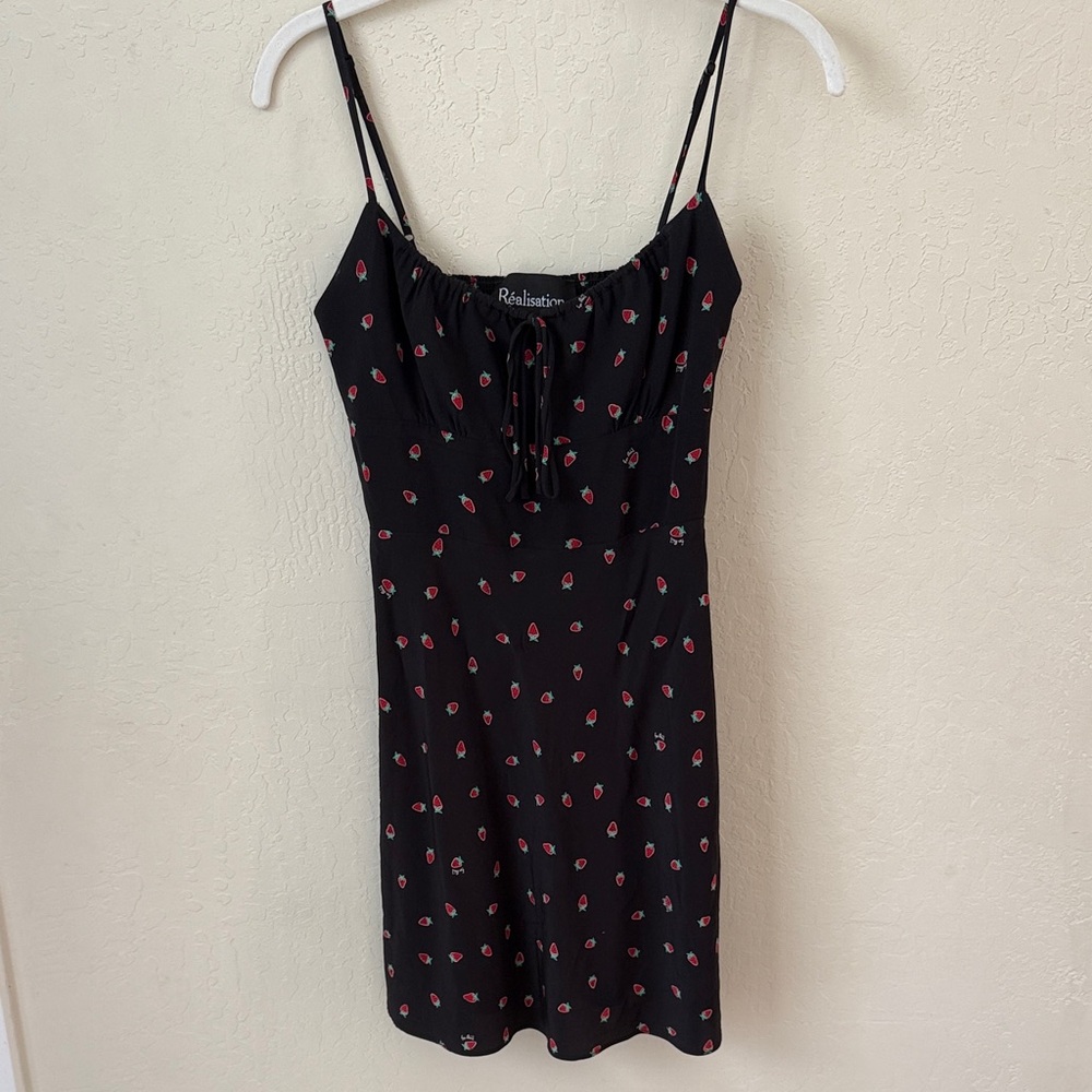 Realisation Par Inez Black Red Strawberry Mini Dress